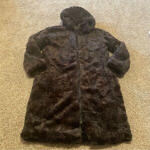 Brochu Walker Faux Fur long coat small quiet luxury modest classic mob wife